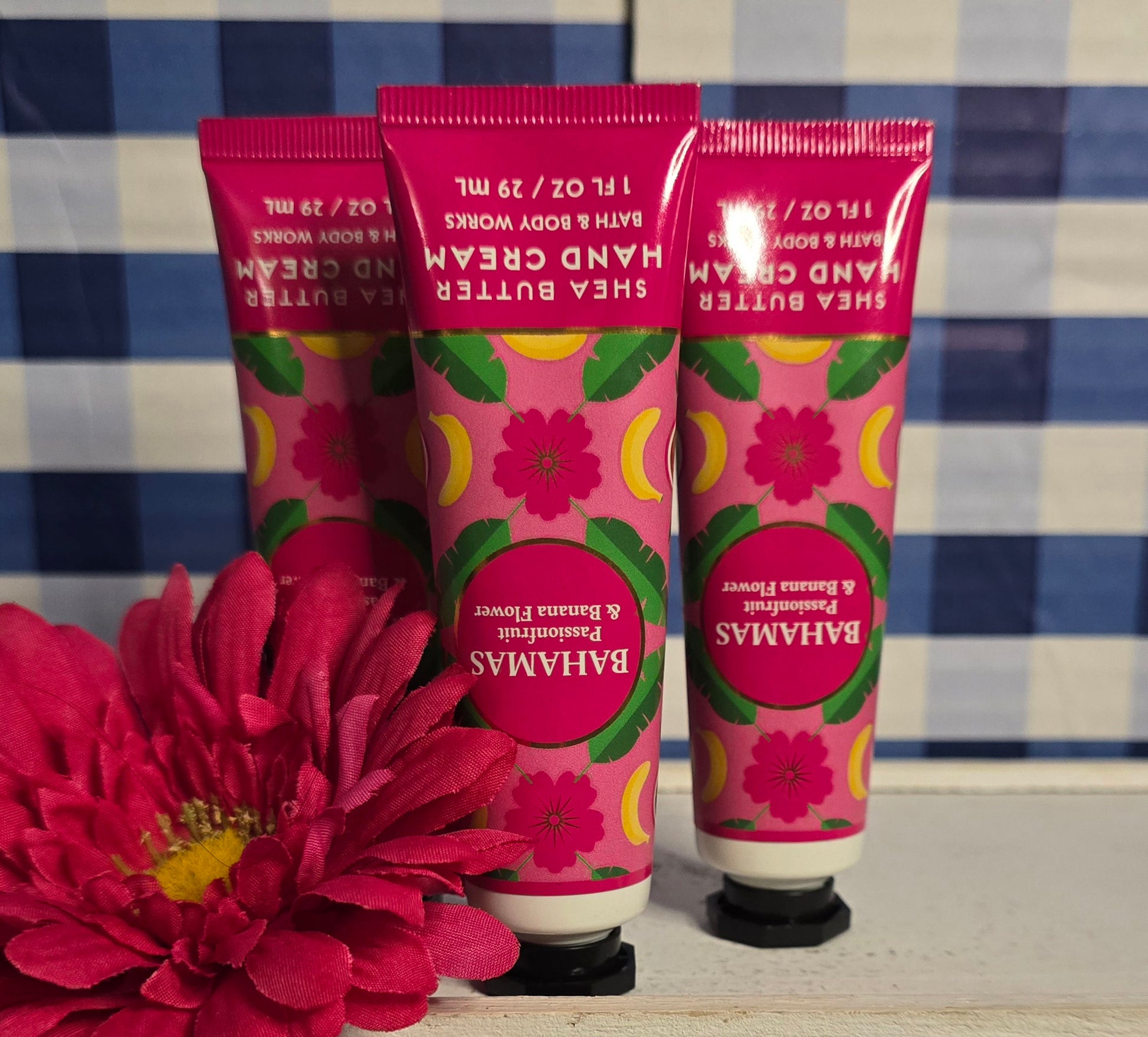 Bath and Body Works Travel Size 3 Pc Bahamas Passionfruit and Banana Flower" Shea Butter Hand Cream 